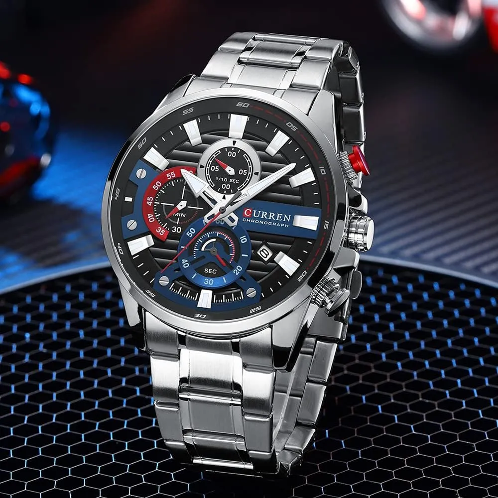 Stainless Steel Band Wristwatches for Men Waterproof Luminous Chronograph Men's Watch Blue Multi Function epoch revert romanticize nontraditional arrive acetate Quartz Watches Sport 