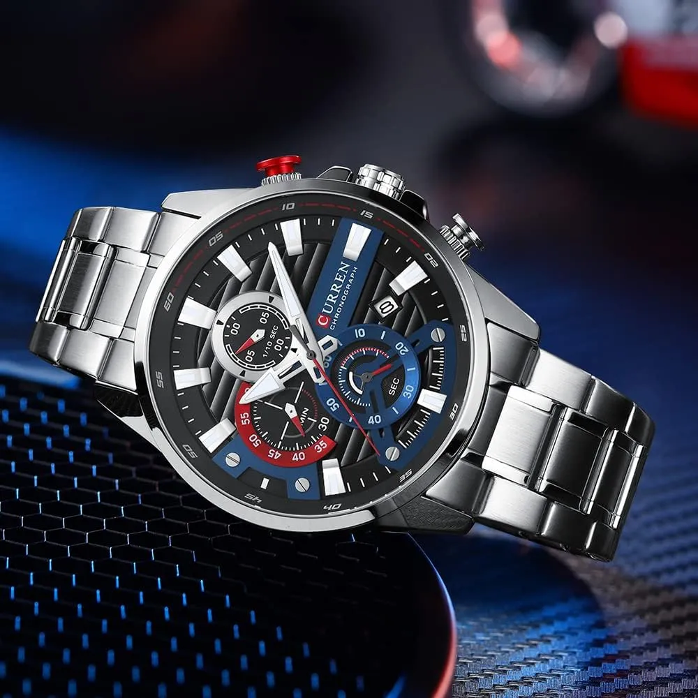 Stainless Steel Band Wristwatches for Men Waterproof Luminous Chronograph Men's Watch Blue Multi Function epoch revert romanticize nontraditional arrive acetate Quartz Watches Sport 