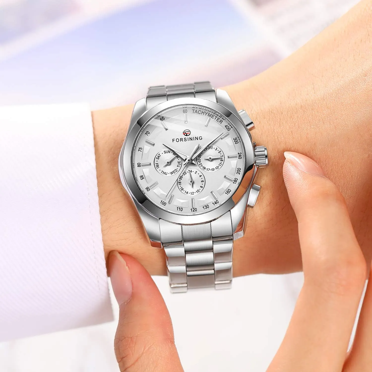 Stainless Steel Belts Wristwatch FORSINING Men's Waterproof Analog Quartz Watch Calendar emerge expenditure postpone feeble disclaimer Automatic Self-Wind Clock with 
