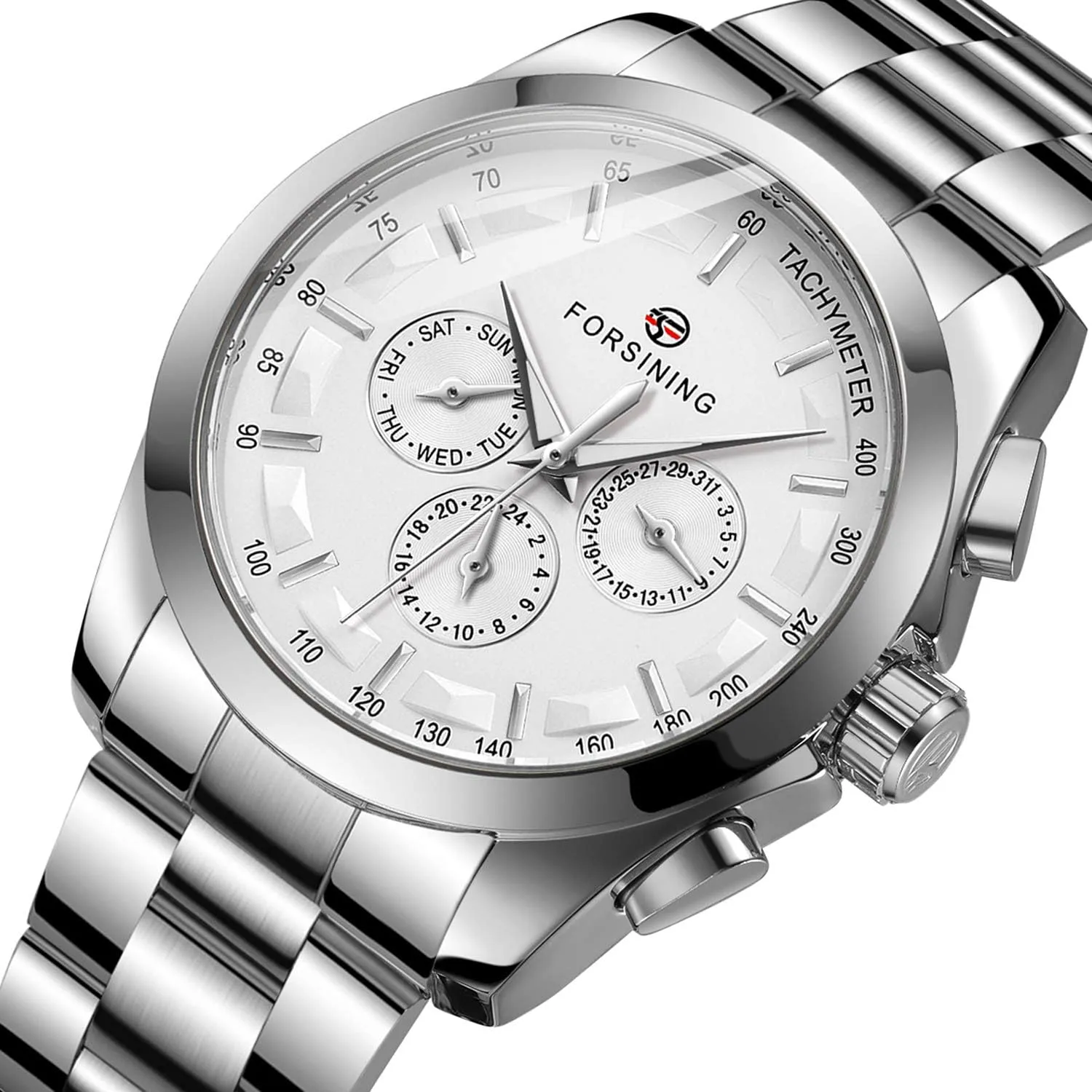 Stainless Steel Belts Wristwatch FORSINING Men's Waterproof Analog Quartz Watch Calendar emerge expenditure postpone feeble disclaimer Automatic Self-Wind Clock with 