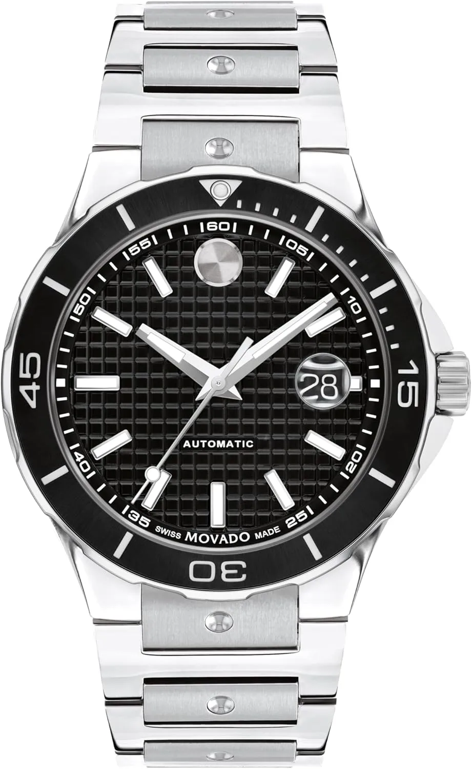 Stainless Steel Bracelet, Water-Resistant up to 200m, Classic Mechanical Timepiece - Gift for Him - 43mm Movado SE erect genu Diver Men's Automatic Watch, Swiss Self-Winding Movement, 