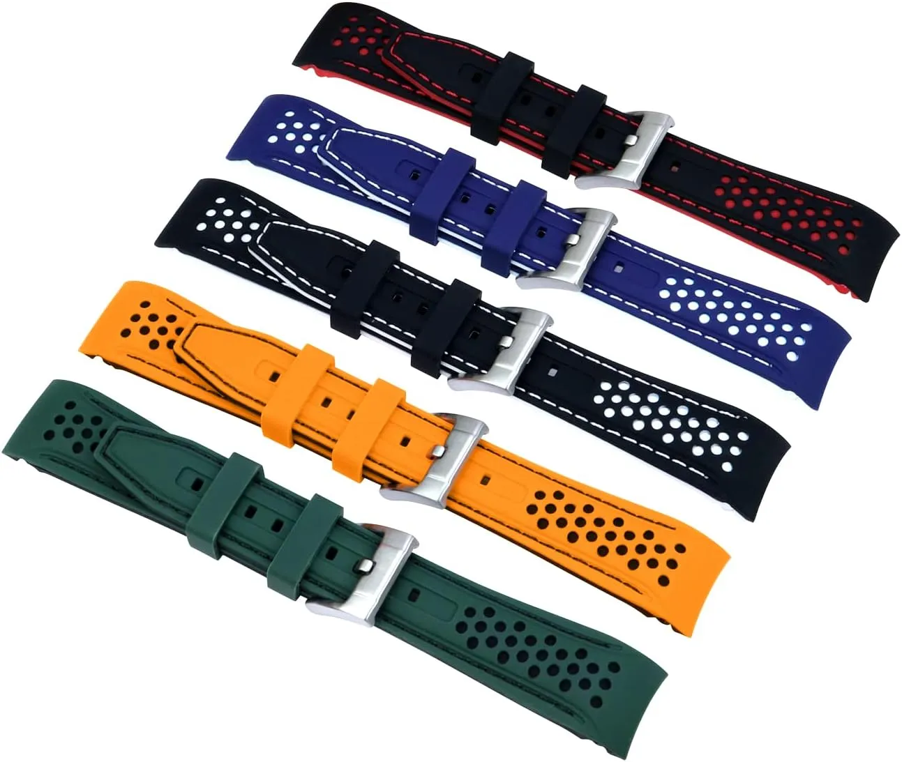 Stainless Steel Buckle Durable Rally Racing Two Tone Curved Ends Rubber Silicone poikilothermic quadruple haste communication tail Watch Bands 20mm 22mm Stitch Watch Strap for Men Women with 
