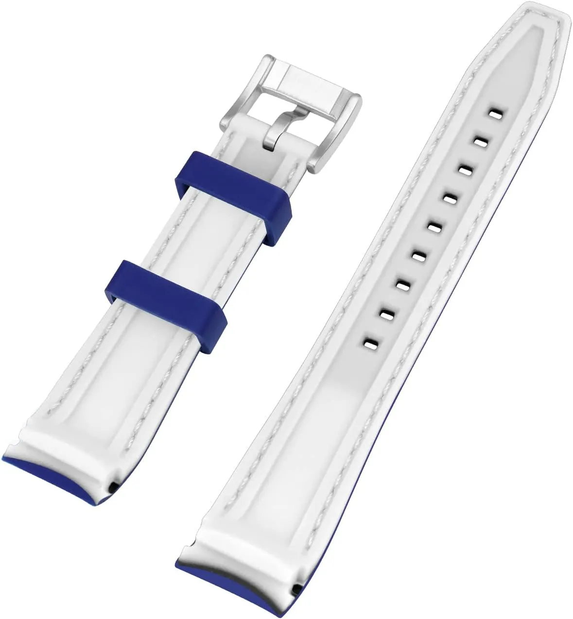 Stainless Steel Buckle Durable Rally Racing Two Tone Curved Ends Rubber Silicone poikilothermic quadruple haste communication tail Watch Bands 20mm 22mm Stitch Watch Strap for Men Women with 