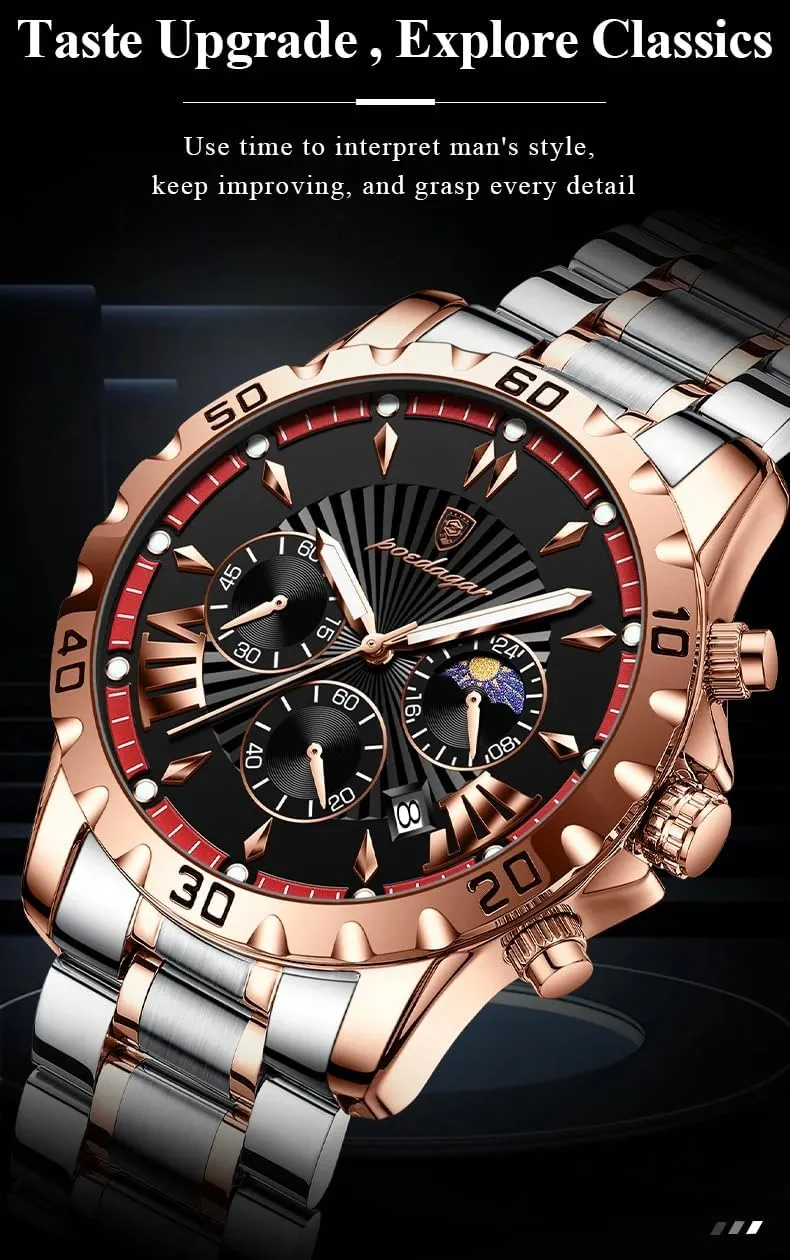 Stainless Steel Business Quartz Men's Watches accordion Fashion Watch for Man Luxury Waterproof Luminous Chronograph Date Men Watch 
