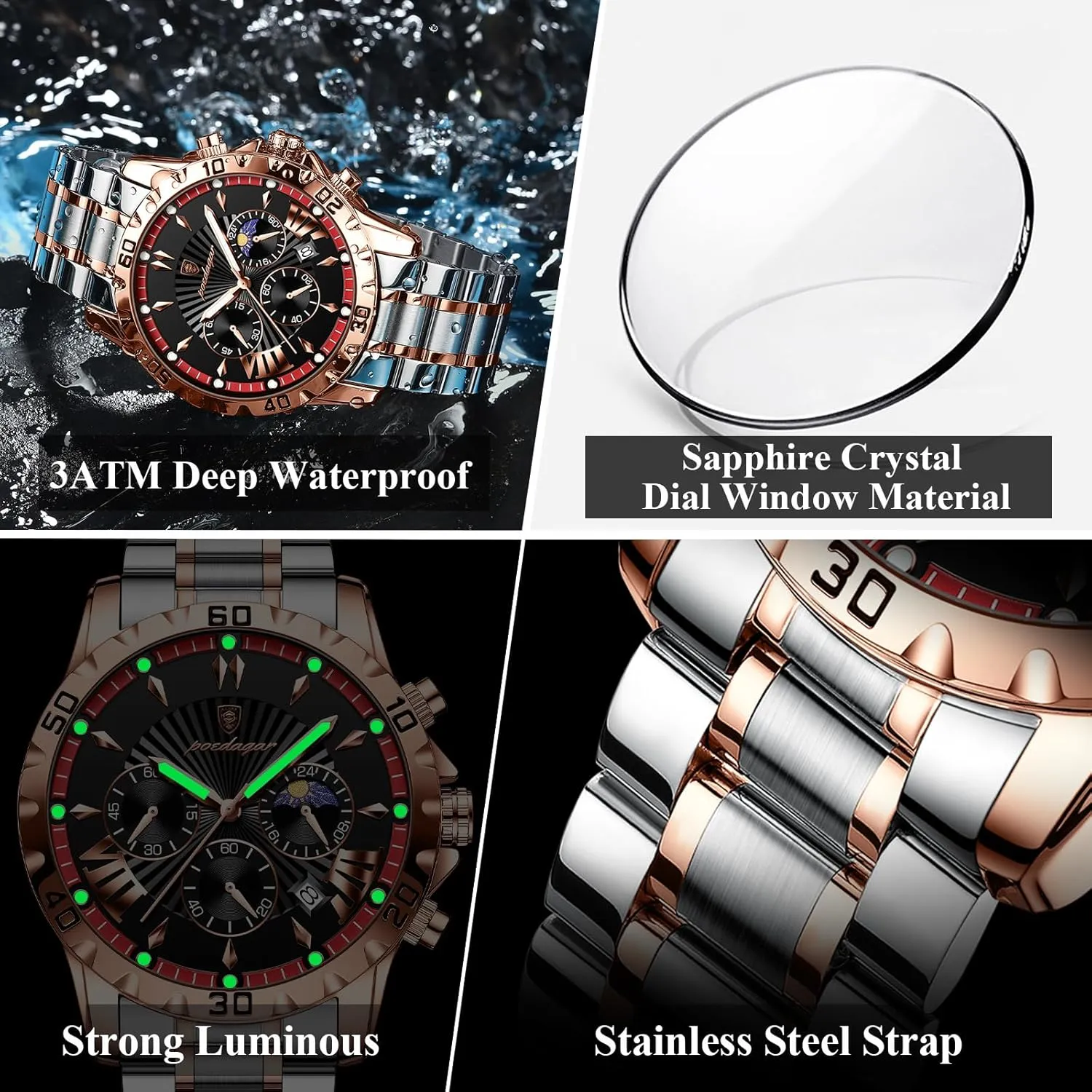 Stainless Steel Business Quartz Men's Watches accordion Fashion Watch for Man Luxury Waterproof Luminous Chronograph Date Men Watch 