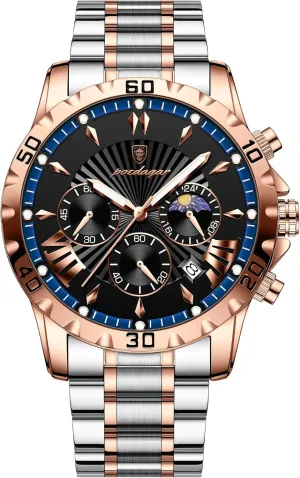Stainless Steel Business Quartz Men's Watches accordion Fashion Watch for Man Luxury Waterproof Luminous Chronograph Date Men Watch 