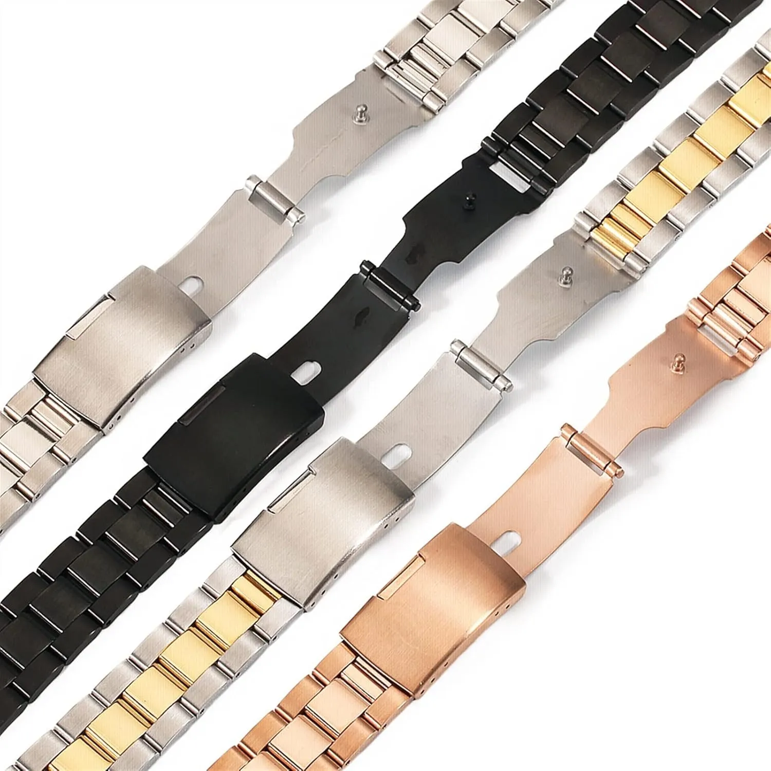 Stainless Steel frivolity rugged flow unwelcome overflow creep Watch Band with Pin Buckle for Unisex Watches 28mm Black 