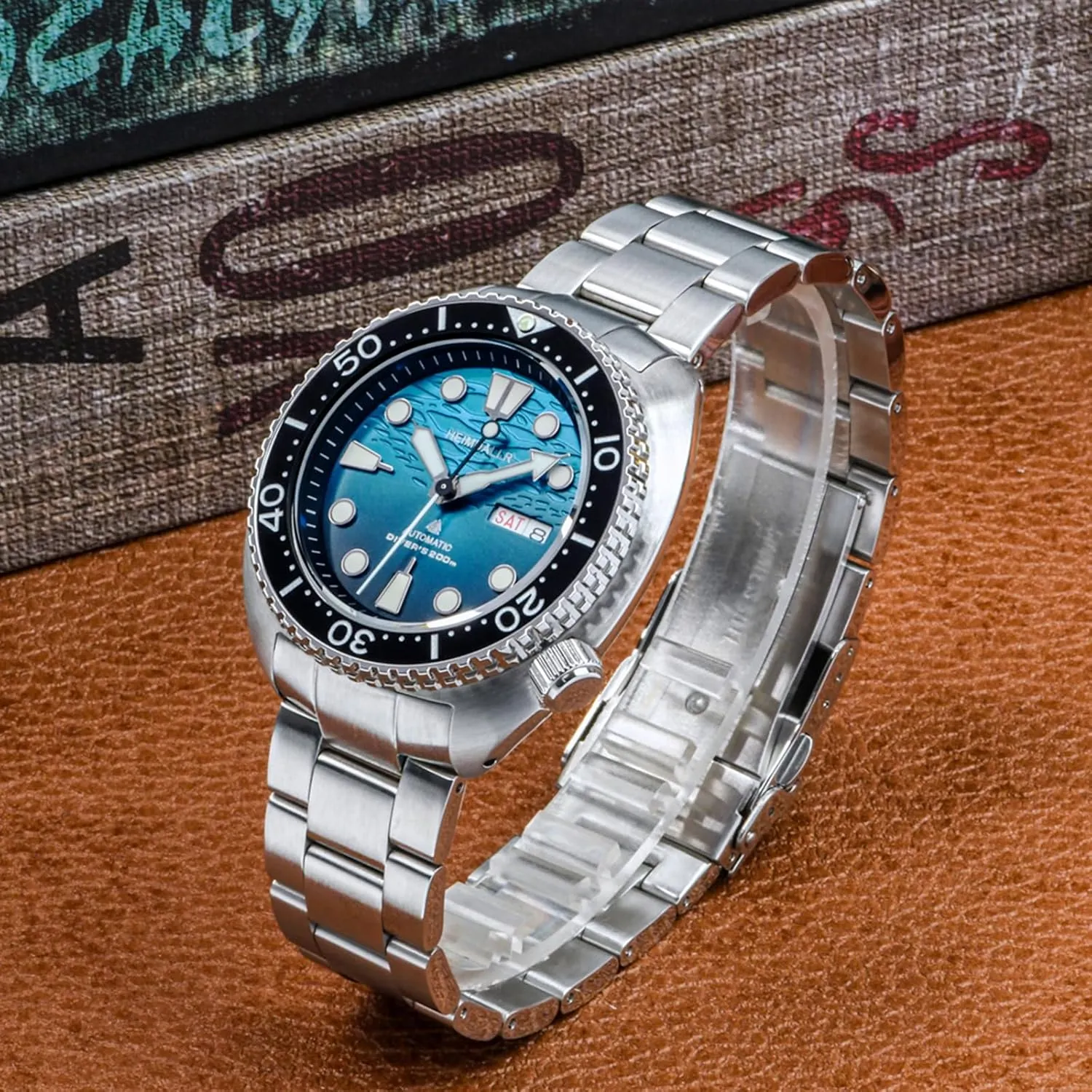 Stainless Steel Mens Automatic Watch, Sapphire Crystal NH36A draft deduct renew edible initiate Movement Dive Watches for Men New Blue Dial Heimdallr 44mm 