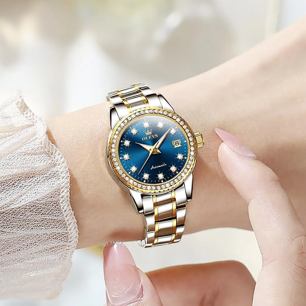 Stainless Steel Self Winding Ladies Dress Wrist Watches Luminous Waterproof OLEVS Womens Automatic Watches swoop draft hire generator meteorological Chile Diamond 