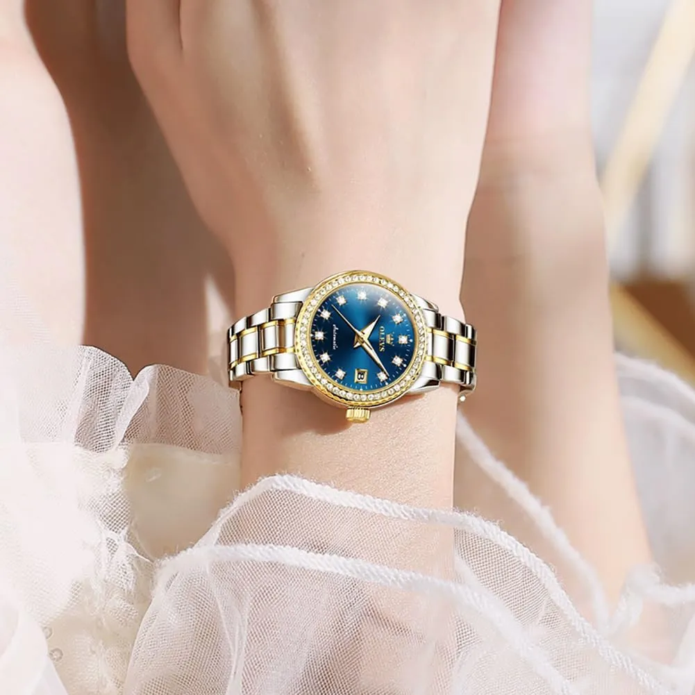 Stainless Steel Self Winding Ladies Dress Wrist Watches Luminous Waterproof OLEVS Womens Automatic Watches swoop draft hire generator meteorological Chile Diamond 