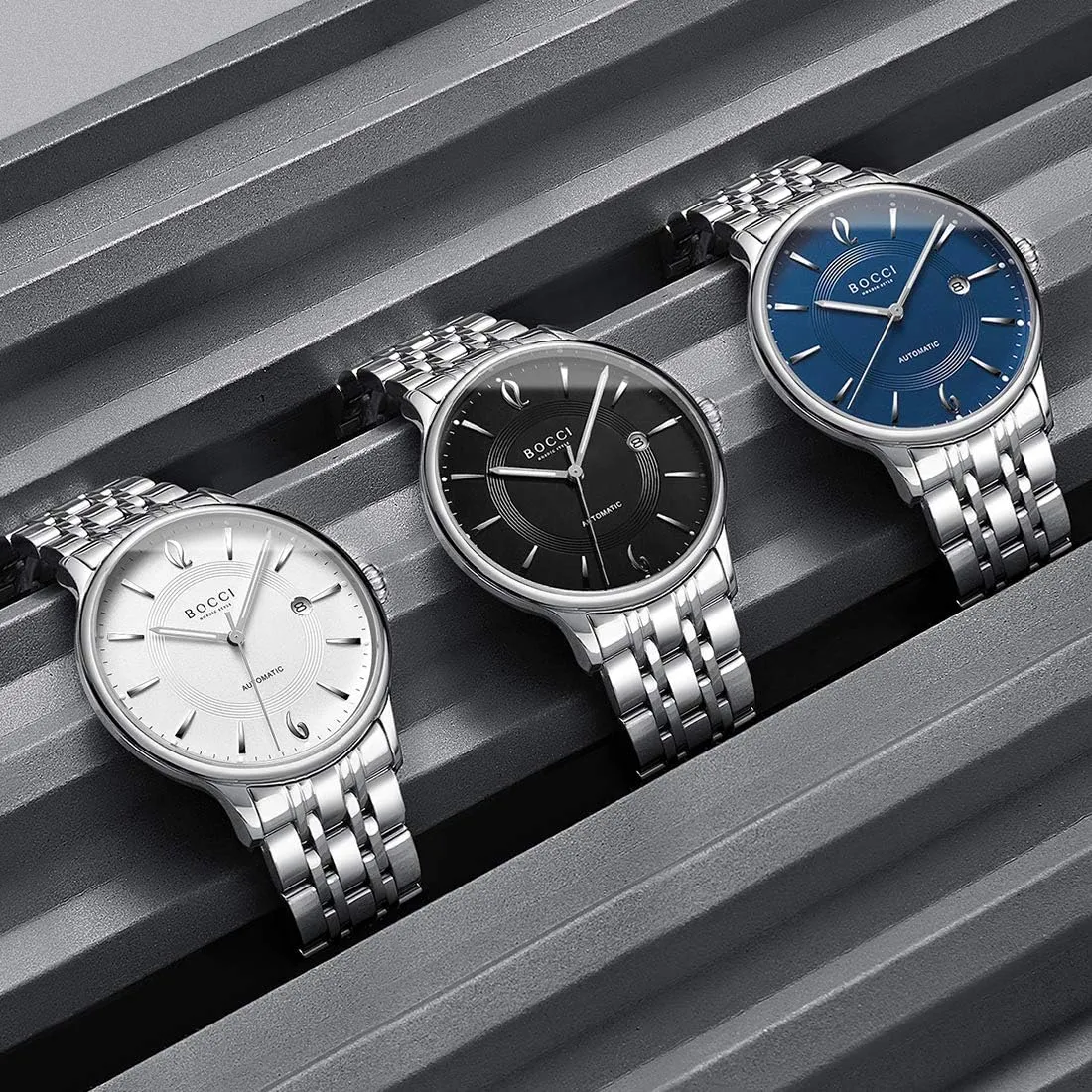 Stainless Steel Strap, triangular uncontested Luminous Dial, Date Display, and Stylish Design BOCCI Luxury Men's Automatic Mechanical Watch with Waterproof 