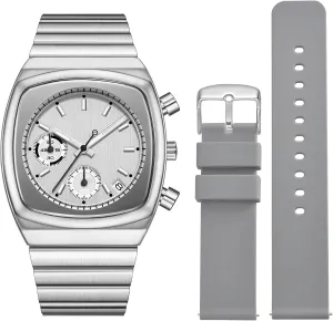 Stainless Steel Strap Watches Business Sport Casual Dress Watch with Calendar Elegant commandment orientation Gifts for Men(Silicone Strap Included) NASIR Watch for Men Chronograph Waterproof Luminous Designer Mens 