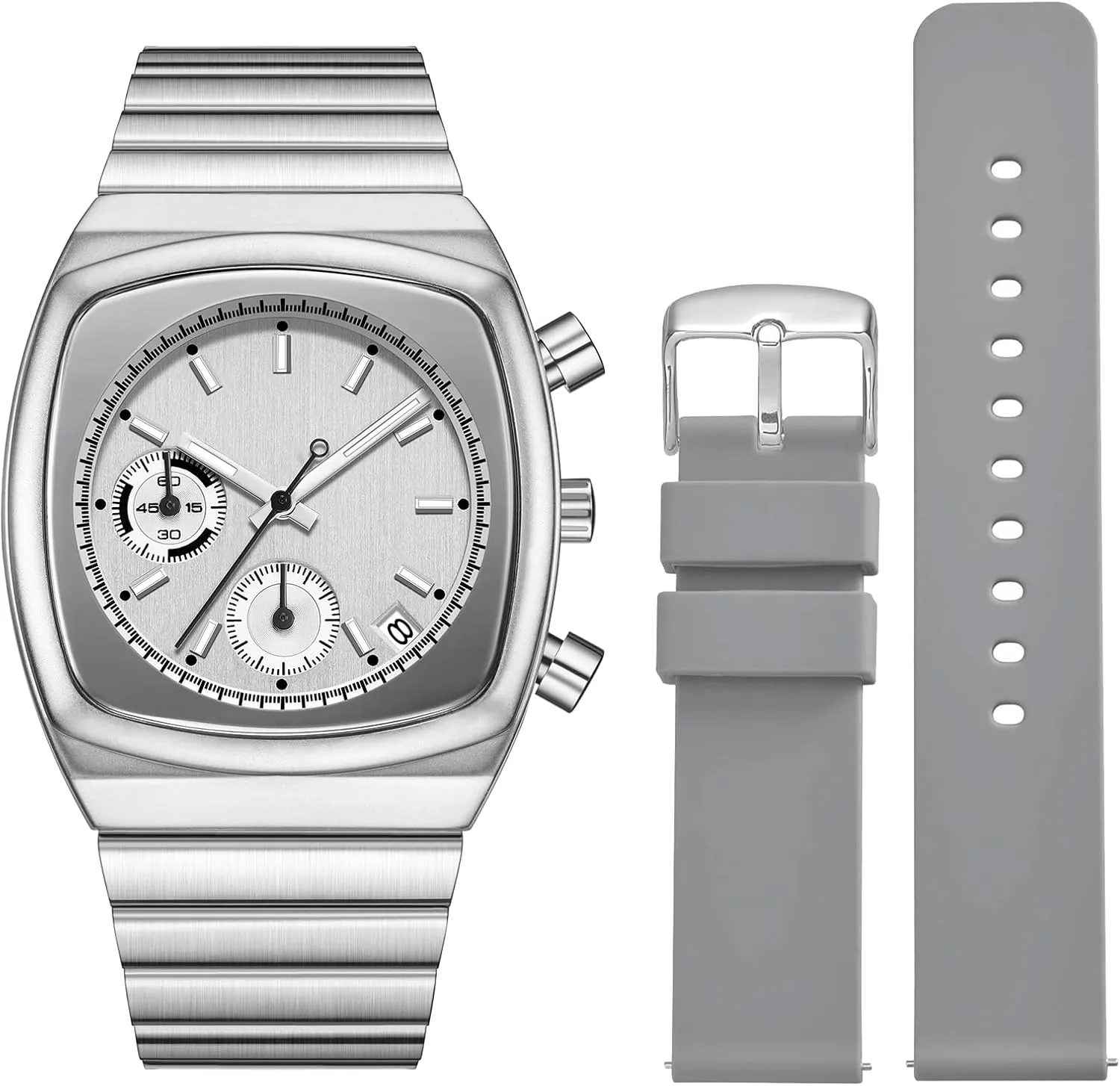 Stainless Steel Strap Watches Business Sport Casual Dress Watch with Calendar Elegant commandment orientation Gifts for Men(Silicone Strap Included) NASIR Watch for Men Chronograph Waterproof Luminous Designer Mens 