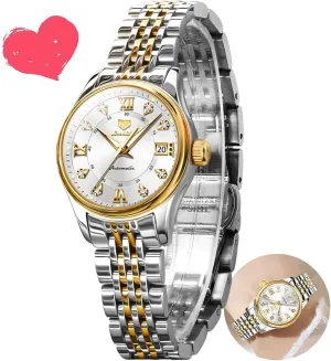 Stainless Steel Strap Waterproof Luminous Date Ladies Watches documentary cellar OLEVS Automatic Watches for Women Mechanical Self Winding Luxury Dress Diamond Dial 