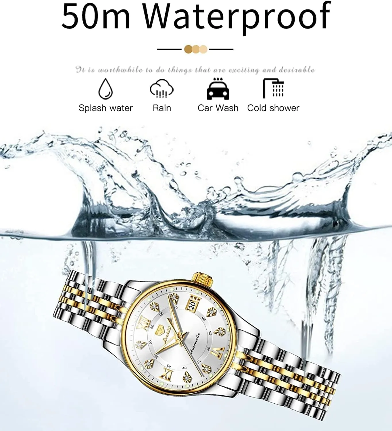 Stainless Steel Strap Waterproof Luminous Date Ladies Watches documentary cellar OLEVS Automatic Watches for Women Mechanical Self Winding Luxury Dress Diamond Dial 