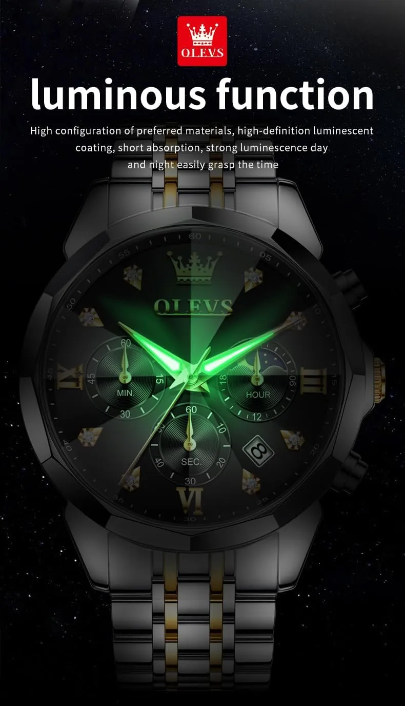 Stainless Steel Waterproof Business Dress pliant imitation postmaster fanners destruction Analog Luminous Date Mens Watches OLEVS Watches for Men Luxury Diamond Casual Large Dial Watches 