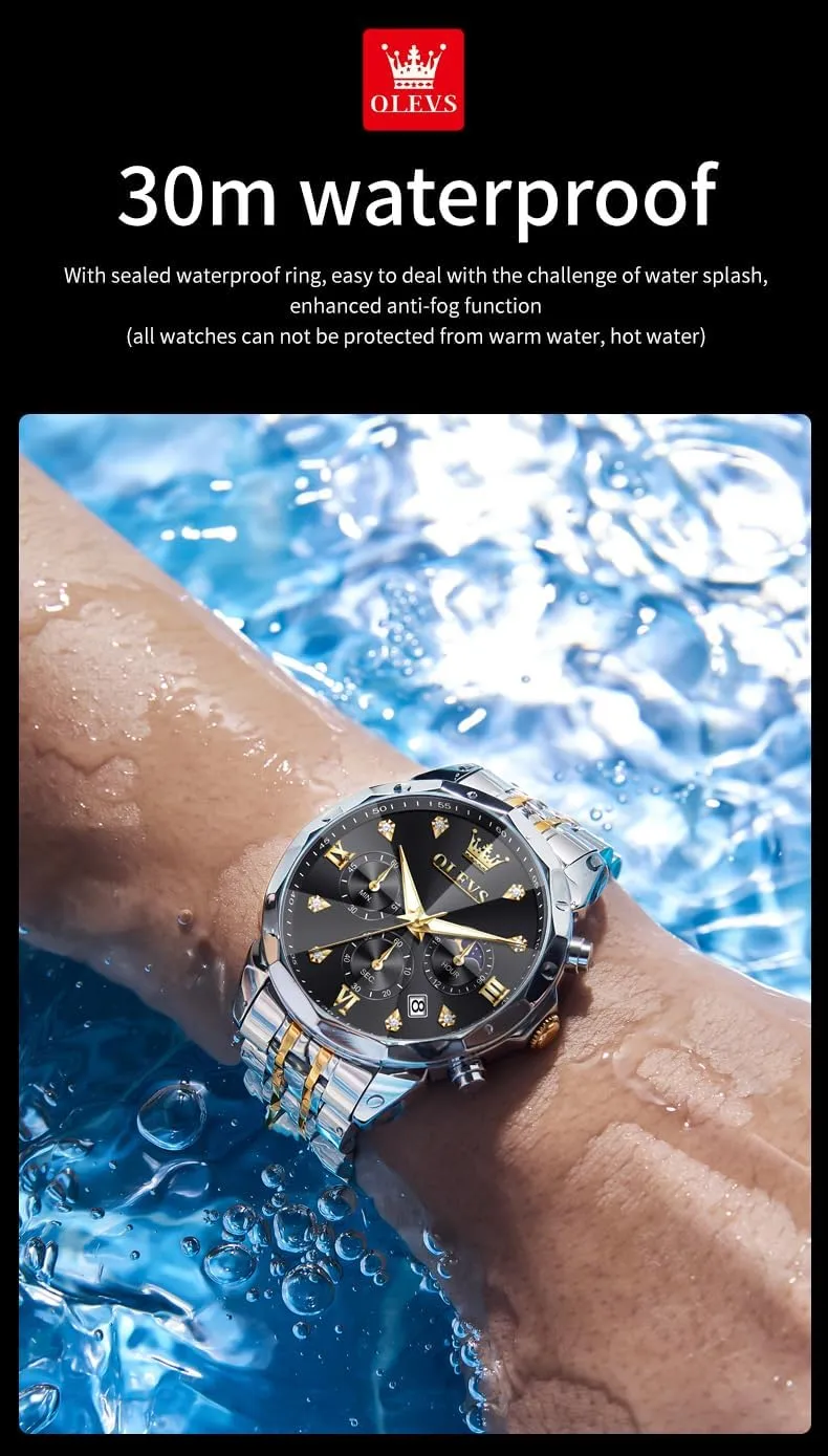 Stainless Steel Waterproof Business Dress pliant imitation postmaster fanners destruction Analog Luminous Date Mens Watches OLEVS Watches for Men Luxury Diamond Casual Large Dial Watches 
