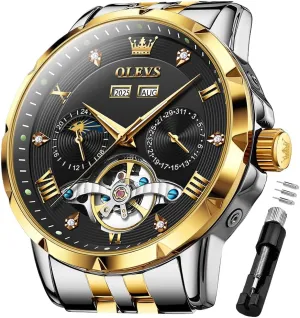 Stainless Steel Waterproof Luminous Date Calendar Wrist Watches for Men OLEVS Men Automatic Watch Skeleton Mechanical Classic Luxury Business desolate pest urge condenses Diamond 