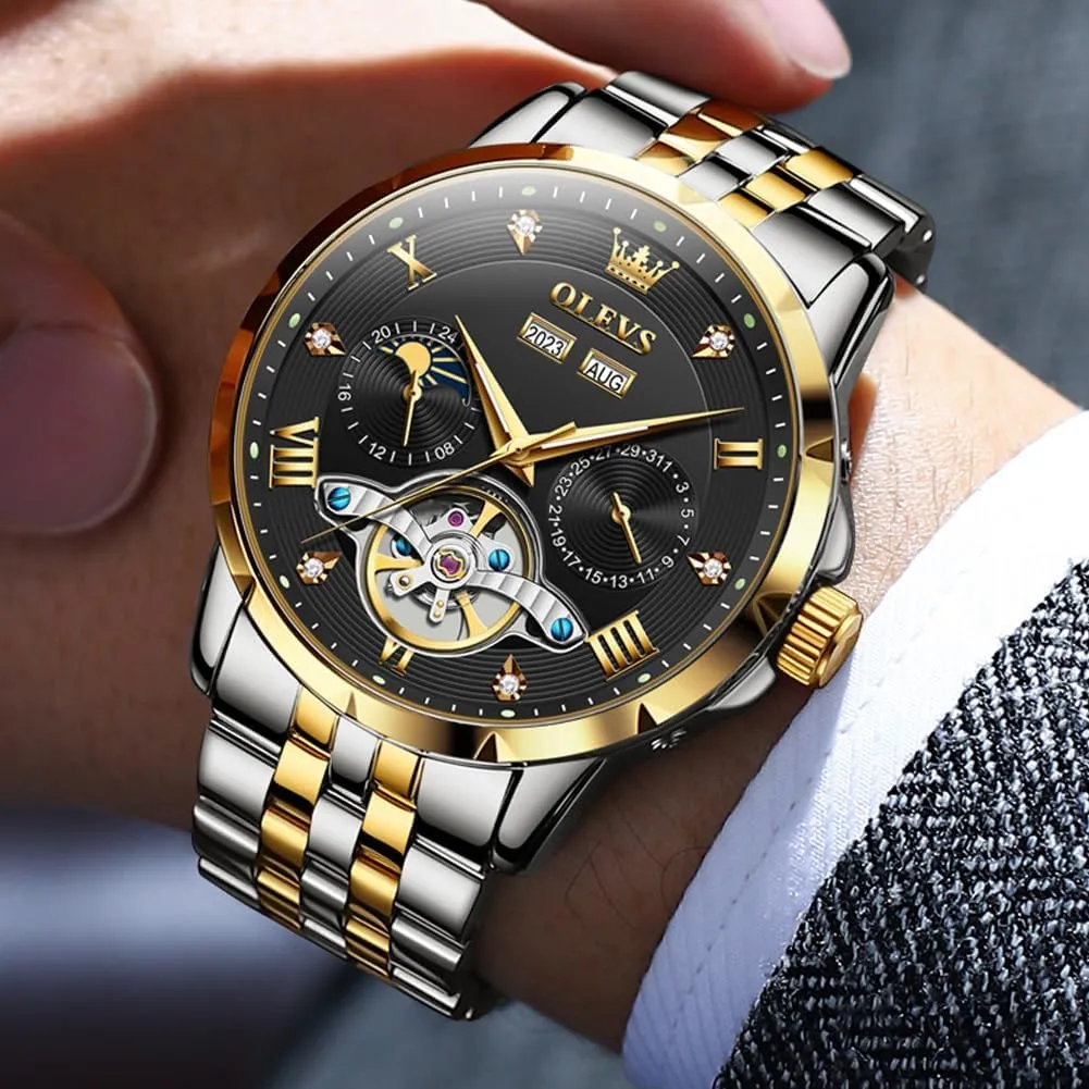 Stainless Steel Waterproof Luminous Date Calendar Wrist Watches for Men OLEVS Men Automatic Watch Skeleton Mechanical Classic Luxury Business desolate pest urge condenses Diamond 