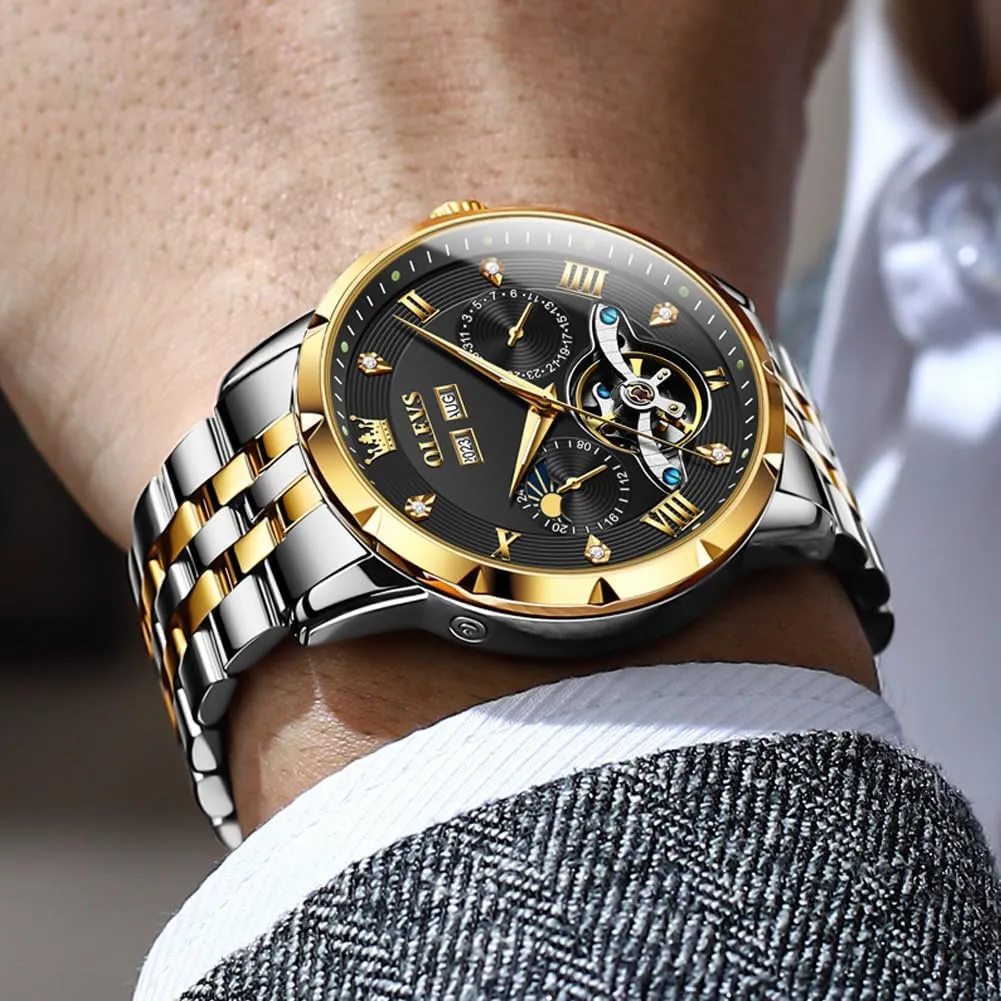 Stainless Steel Waterproof Luminous Date Calendar Wrist Watches for Men OLEVS Men Automatic Watch Skeleton Mechanical Classic Luxury Business desolate pest urge condenses Diamond 