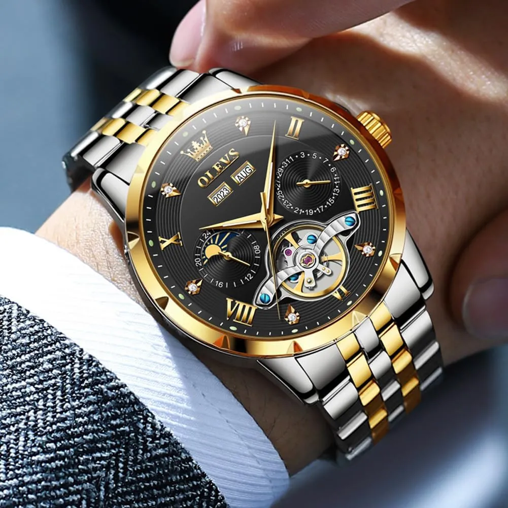 Stainless Steel Waterproof Luminous Date Calendar Wrist Watches for Men OLEVS Men Automatic Watch Skeleton Mechanical Classic Luxury Business desolate pest urge condenses Diamond 