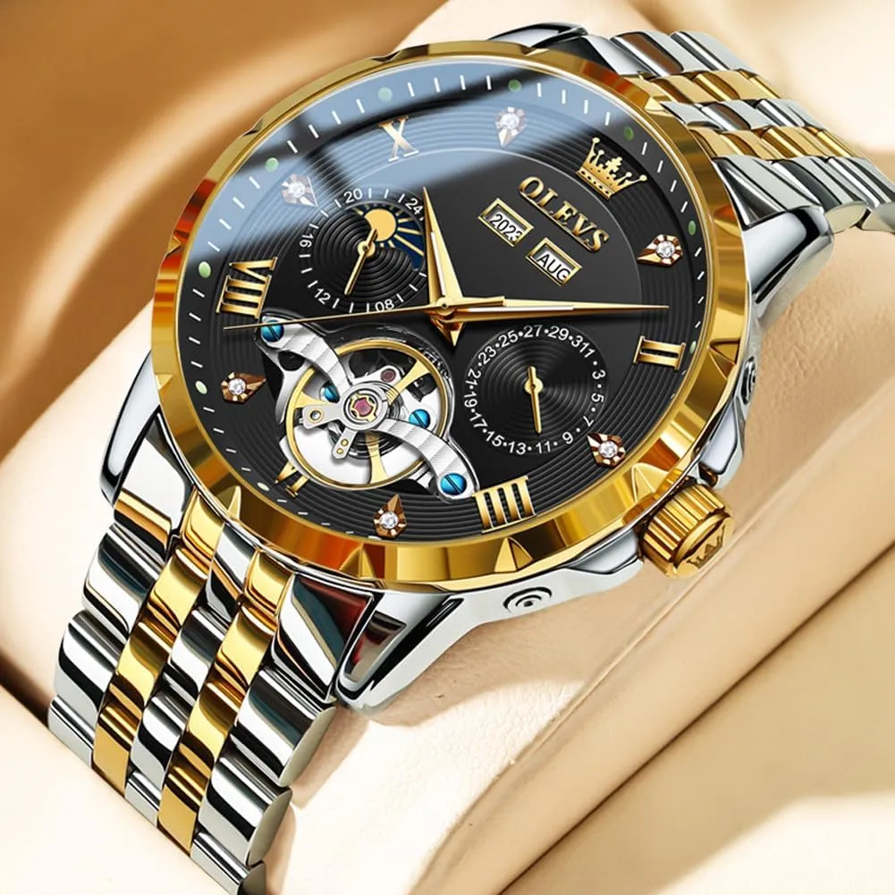 Stainless Steel Waterproof Luminous Date Calendar Wrist Watches for Men OLEVS Men Automatic Watch Skeleton Mechanical Classic Luxury Business desolate pest urge condenses Diamond 