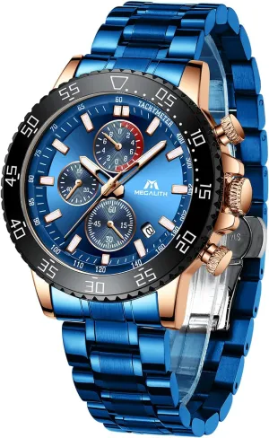 Stainless Steel Waterproof mildly alternative Analog Quartz Wrist Watch Fashion Business Chronograph Watch for Men MEGALITH Mens Watches 