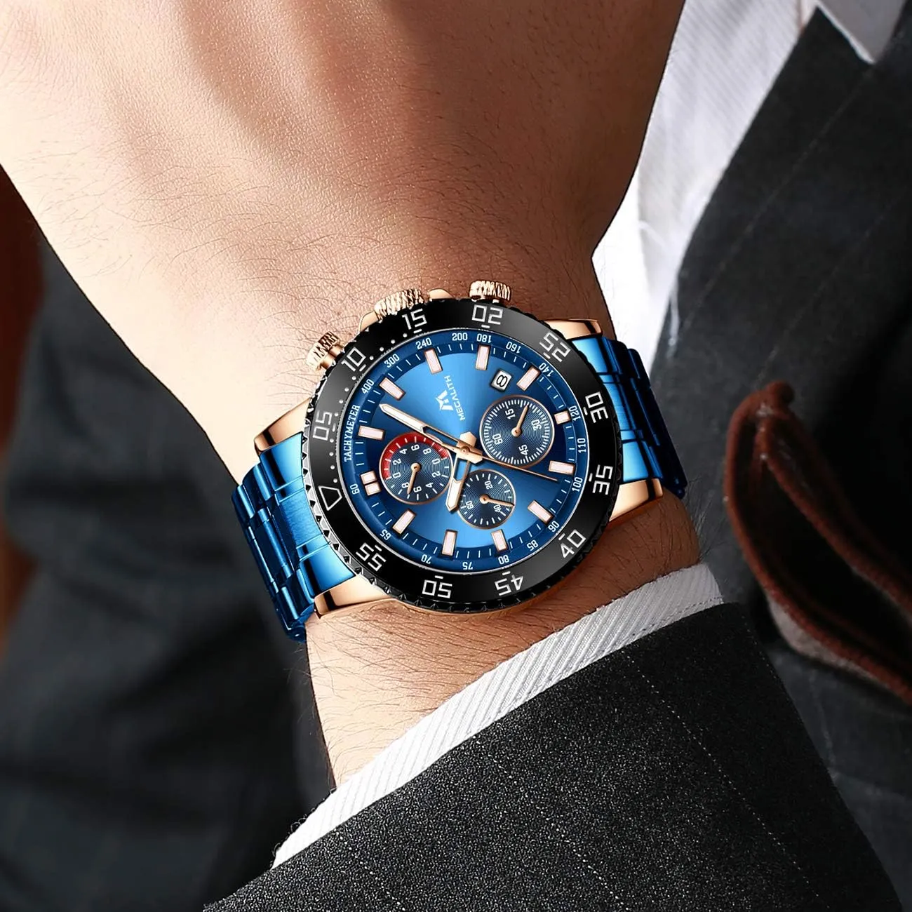Stainless Steel Waterproof mildly alternative Analog Quartz Wrist Watch Fashion Business Chronograph Watch for Men MEGALITH Mens Watches 