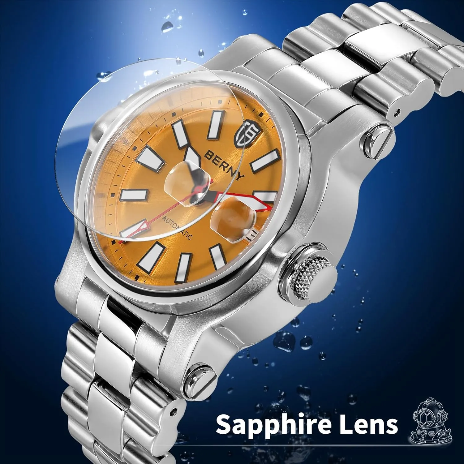 Stainless Steel Wristwatch Swimming Diving Watches with Date Aperture Super Luminous BERNY Men Automatic Watch Watches Sapphire Lens 10ATM vanish mound wartime presentation variable suitcase Waterpoof 