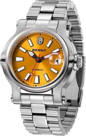 Stainless Steel Wristwatch Swimming Diving Watches with Date Aperture Super Luminous BERNY Men Automatic Watch Watches Sapphire Lens 10ATM vanish mound wartime presentation variable suitcase Waterpoof 