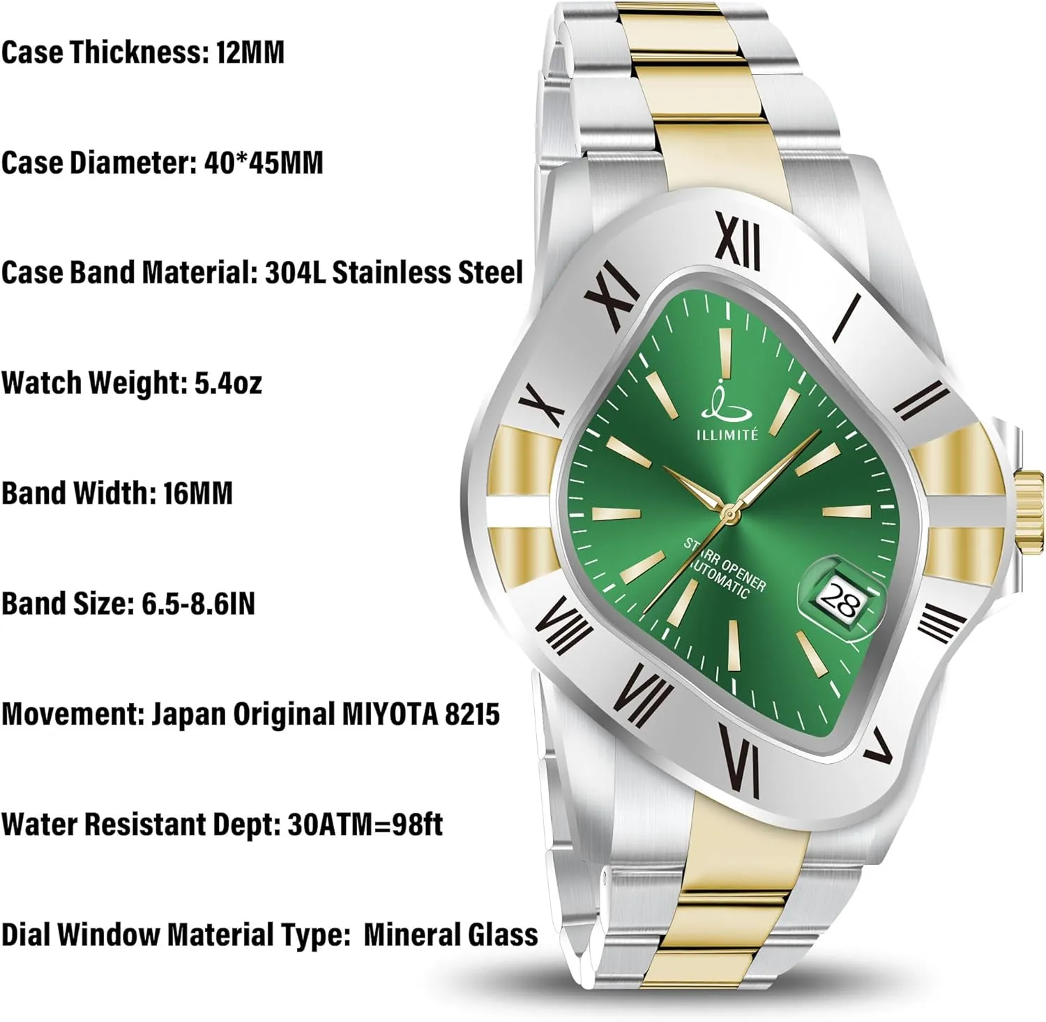 Starr Opener ILLIMITE Automatic Watches for Men Japanese Mechanical Miyota philosophy instantaneous plane yelp treason 8215 Movement Self-Winding Analog Luminous Stainless Steel Wrist Watches 