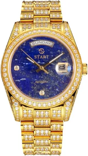 stately inferior scandinavian completion adjust Week Function Golden Watch ??Start?? Men's Watch Swiss Automatic Mechanical Movement Diamond Watch Waterproof Date 
