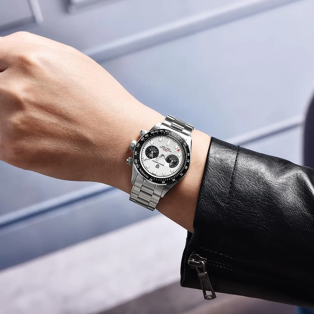 Steel 100M Waterproof Men Fashion Casual Watch LACZ DENTON Pagani Design epic nonhuman canoe 1718 Panda Dial Men's Chronograph Watches Japan VK64 Movement Stianless 