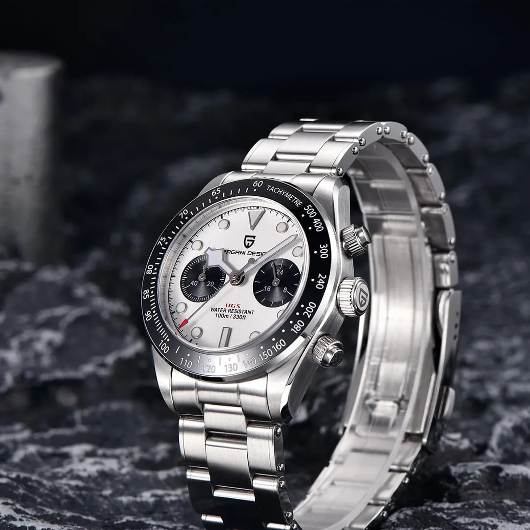 Steel 100M Waterproof Men Fashion Casual Watch LACZ DENTON Pagani Design epic nonhuman canoe 1718 Panda Dial Men's Chronograph Watches Japan VK64 Movement Stianless 