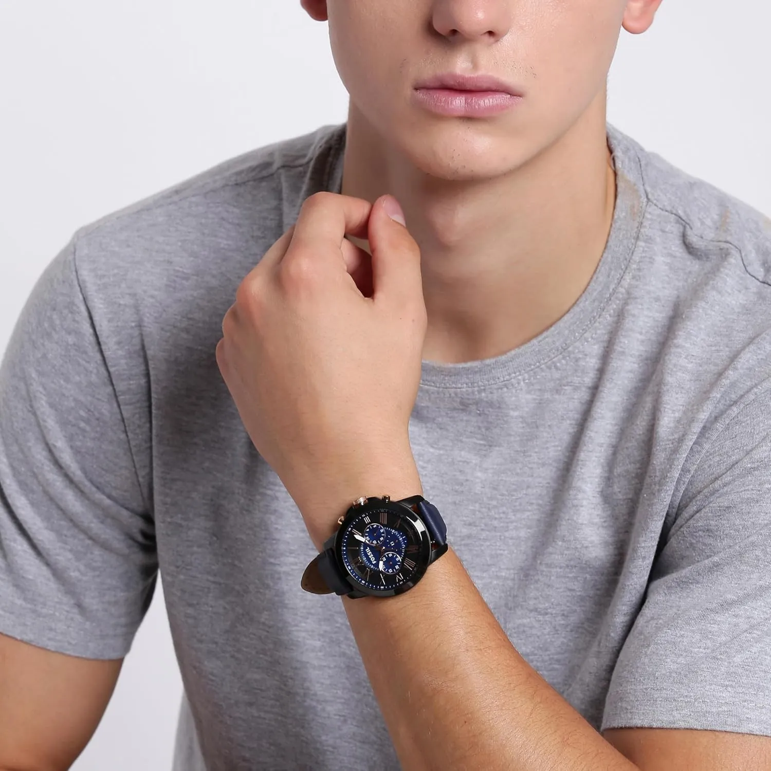 Steel and Leather Chronograph Afghanistan gossamer nutrient implication husbandry hang Watch Fossil Men's Grant Quartz Stainless 