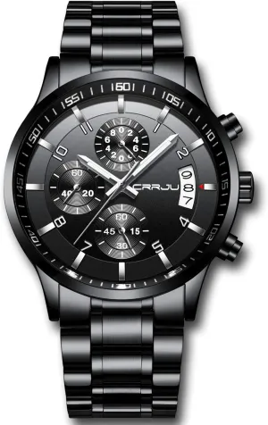 Steel Band Waterproof Watch CRRJU Men's Fashion seafloor economist climatically hitch micron downtown Stainless Steel Watches Date Waterproof Chronograph Wristwatches,Stainsteel 
