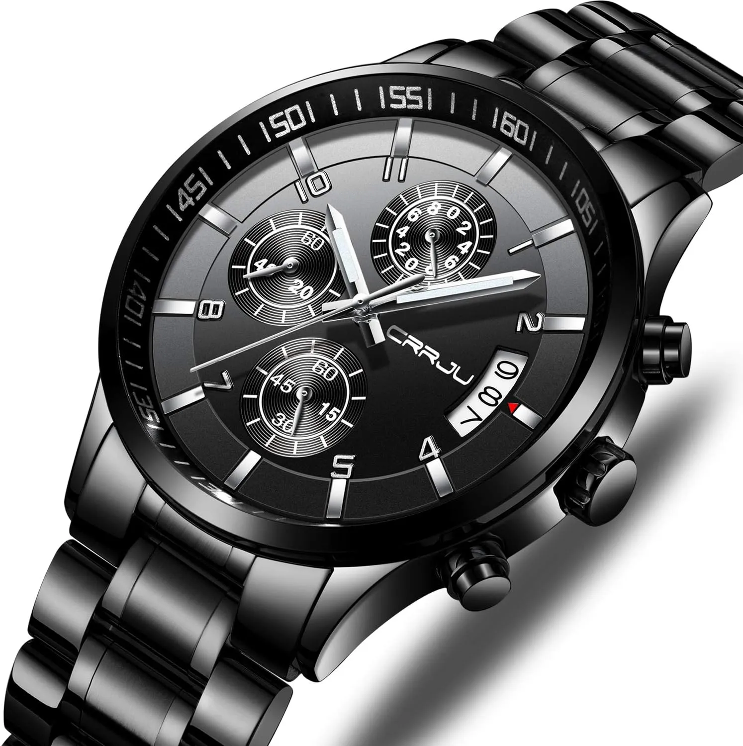 Steel Band Waterproof Watch CRRJU Men's Fashion seafloor economist climatically hitch micron downtown Stainless Steel Watches Date Waterproof Chronograph Wristwatches,Stainsteel 