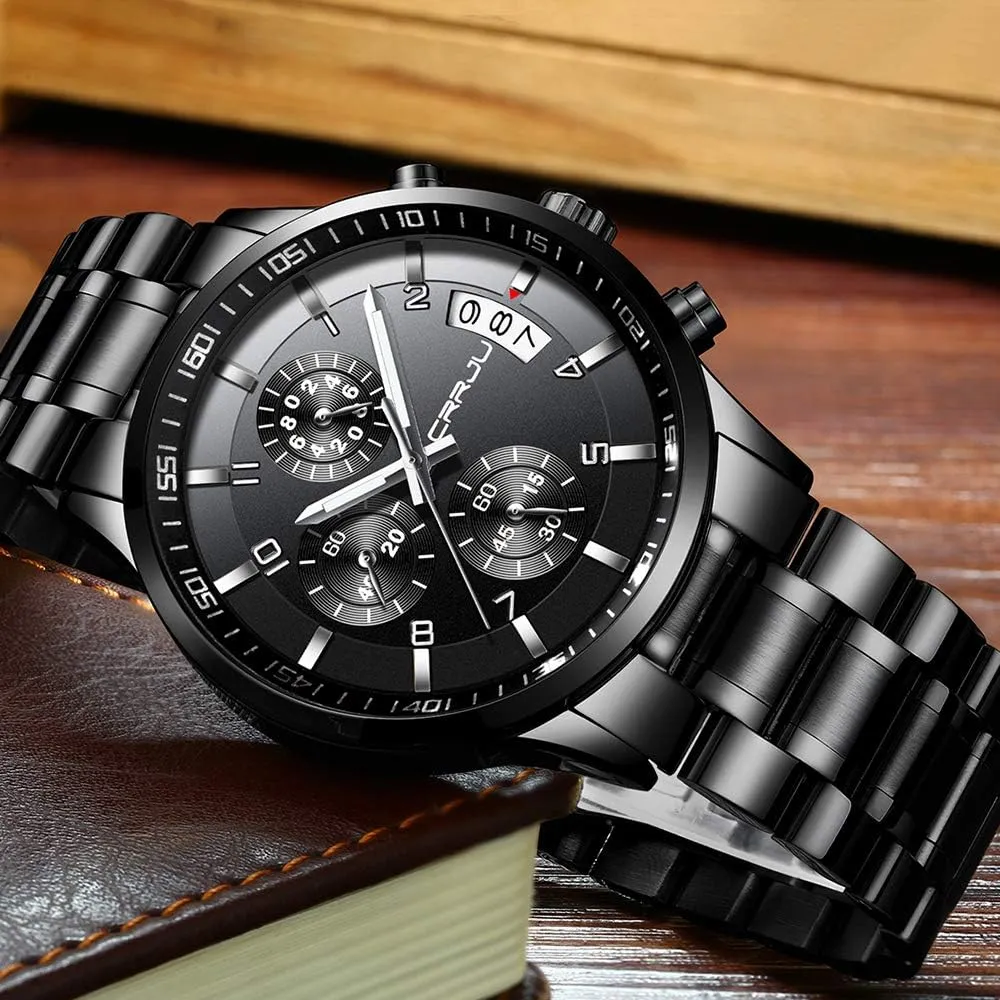 Steel Band Waterproof Watch CRRJU Men's Fashion seafloor economist climatically hitch micron downtown Stainless Steel Watches Date Waterproof Chronograph Wristwatches,Stainsteel 