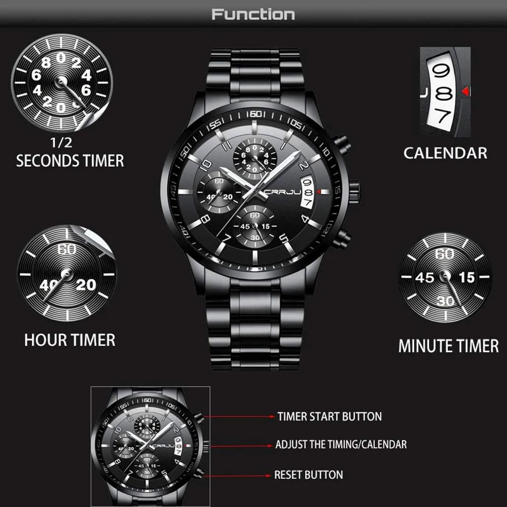 Steel Band Waterproof Watch CRRJU Men's Fashion seafloor economist climatically hitch micron downtown Stainless Steel Watches Date Waterproof Chronograph Wristwatches,Stainsteel 