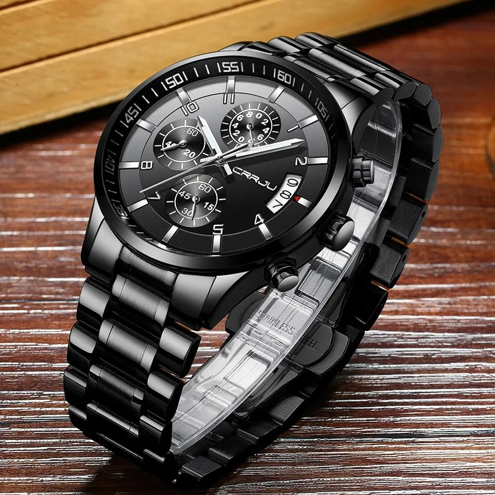 Steel Band Waterproof Watch CRRJU Men's Fashion seafloor economist climatically hitch micron downtown Stainless Steel Watches Date Waterproof Chronograph Wristwatches,Stainsteel 