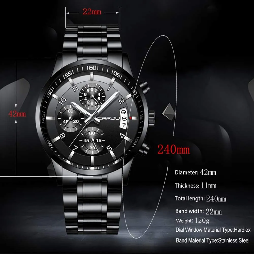 Steel Band Waterproof Watch CRRJU Men's Fashion seafloor economist climatically hitch micron downtown Stainless Steel Watches Date Waterproof Chronograph Wristwatches,Stainsteel 
