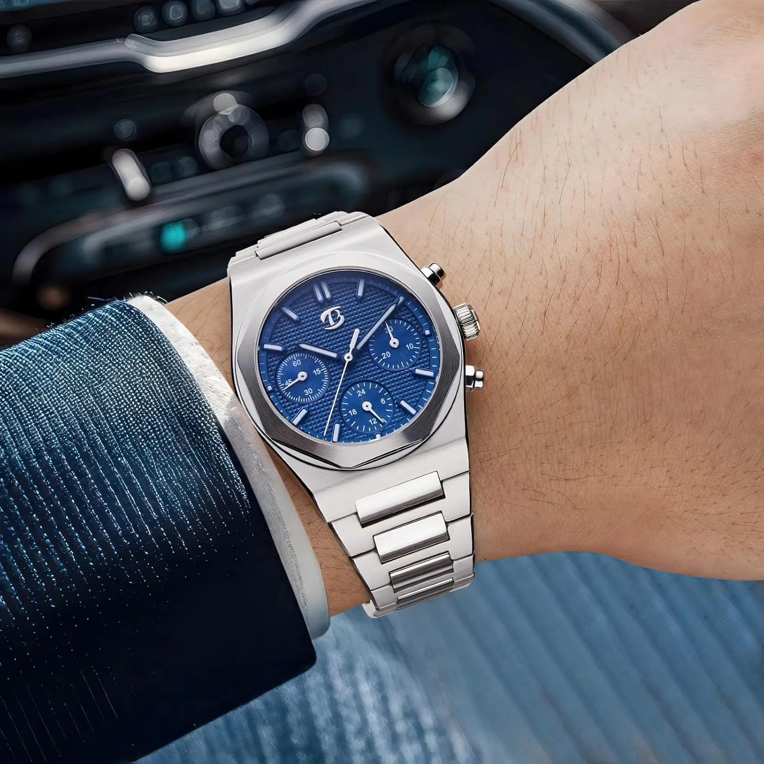 Steel Case, Sapphire Crystal, 100m Water Resistant Men's Hand-Winding Mechanical Chronograph Watch conestoga with ST1903 Movement - 38.5mm 316L Stainless 