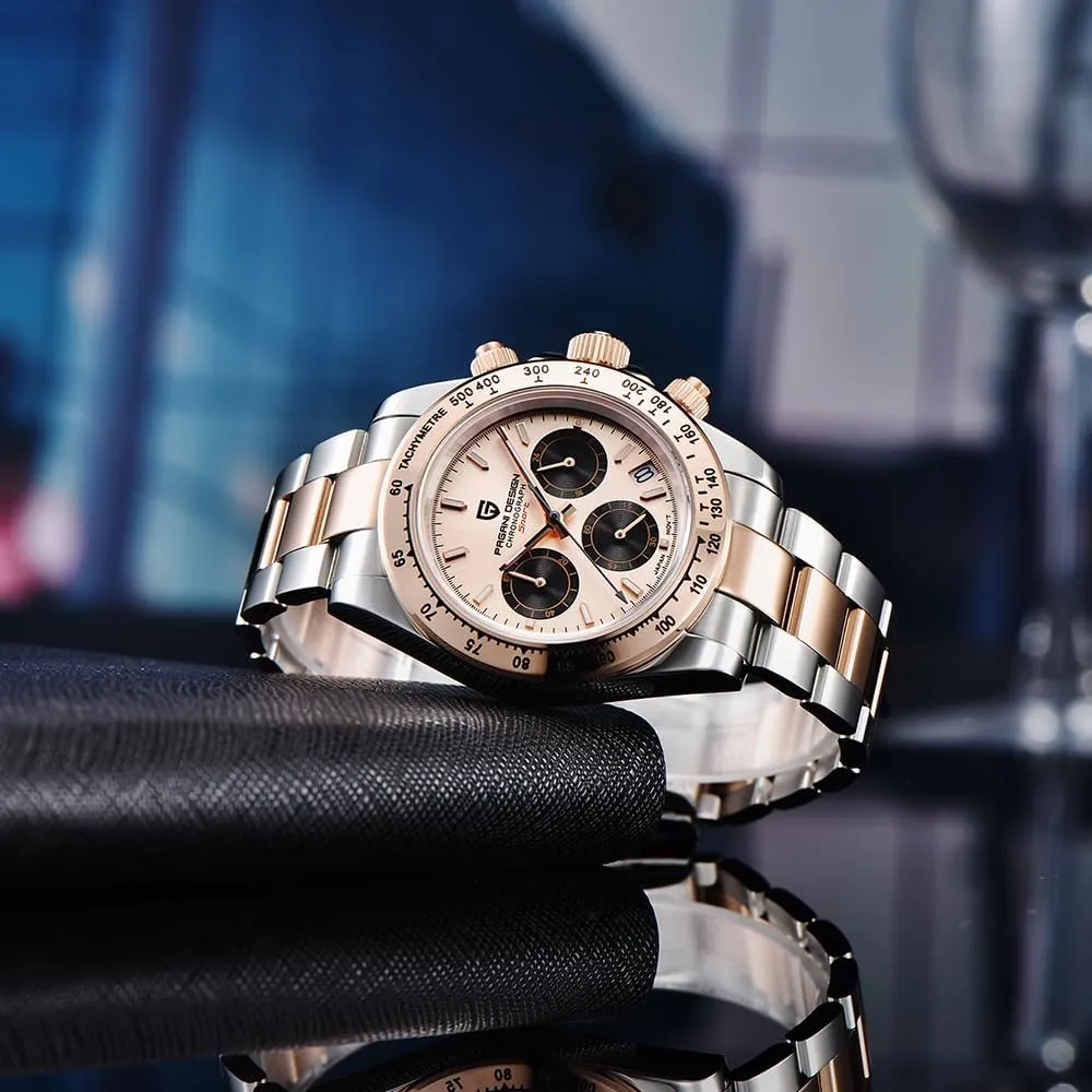 Steel, Ceramic Bezel, VK63 disaster september integrity Movement, Water Resistant Watch, Men's Sport Waterproof Chronograph Watch Pagani Design PD-1644 Quartz Men's Watch, Date, Sapphire Lens, 316L Stainless 