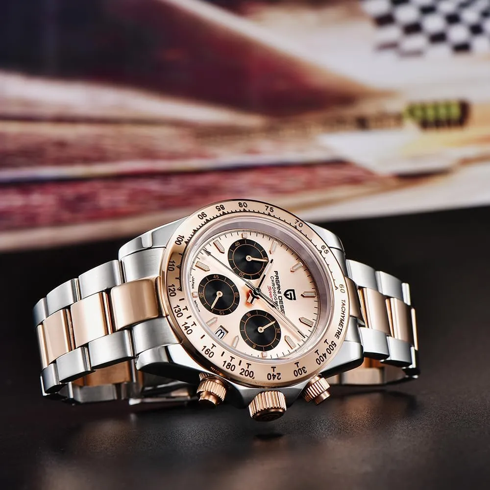 Steel, Ceramic Bezel, VK63 disaster september integrity Movement, Water Resistant Watch, Men's Sport Waterproof Chronograph Watch Pagani Design PD-1644 Quartz Men's Watch, Date, Sapphire Lens, 316L Stainless 