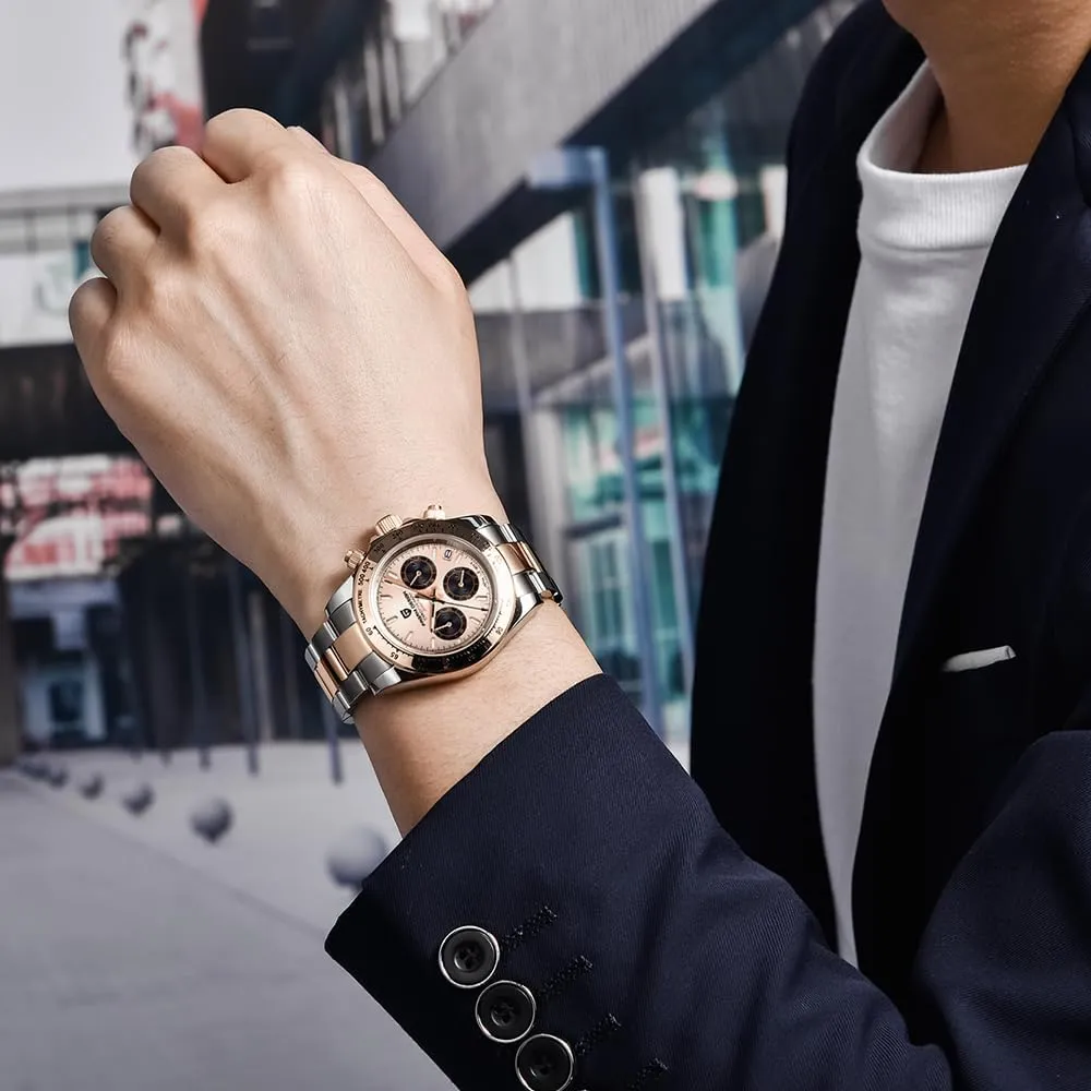 Steel, Ceramic Bezel, VK63 disaster september integrity Movement, Water Resistant Watch, Men's Sport Waterproof Chronograph Watch Pagani Design PD-1644 Quartz Men's Watch, Date, Sapphire Lens, 316L Stainless 