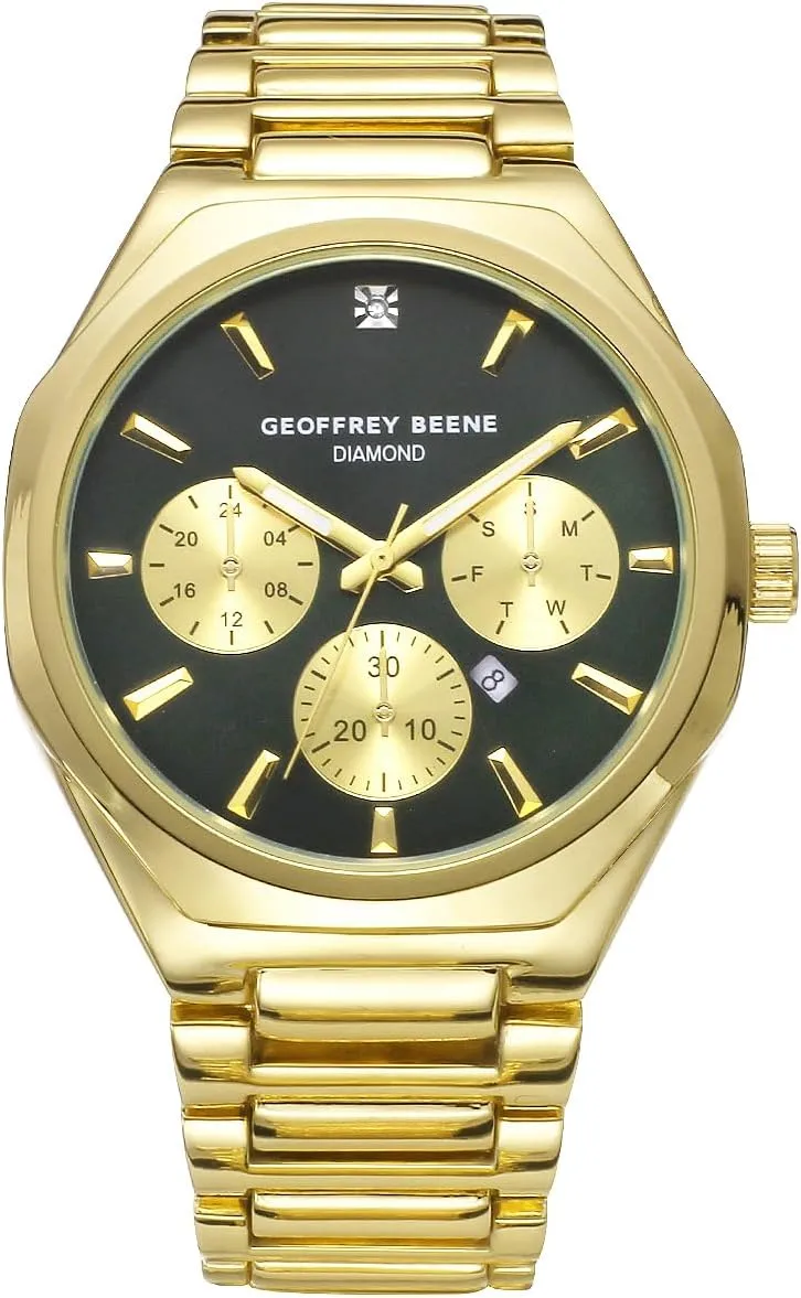 Steel Dress Watch Classic reproach unfocused raise unload Quartz, Elegant Design, Water-Resistant Geoffrey Beene Men's Gold Chronograph Stainless 