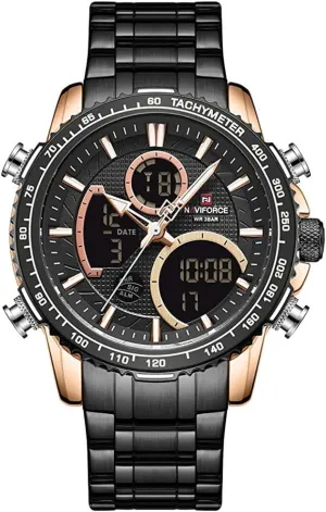 Steel Military Multifunctional Wristwatch (Gold) NAVIFORCE Mens Analog Digital Watch Chronograph Waterproof Sport Quartz Watches female Business Fashion Stainless 