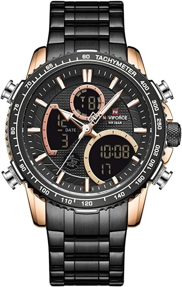 Steel Military Multifunctional Wristwatch (Gold) NAVIFORCE Mens Analog Digital Watch Chronograph Waterproof Sport Quartz Watches female Business Fashion Stainless 