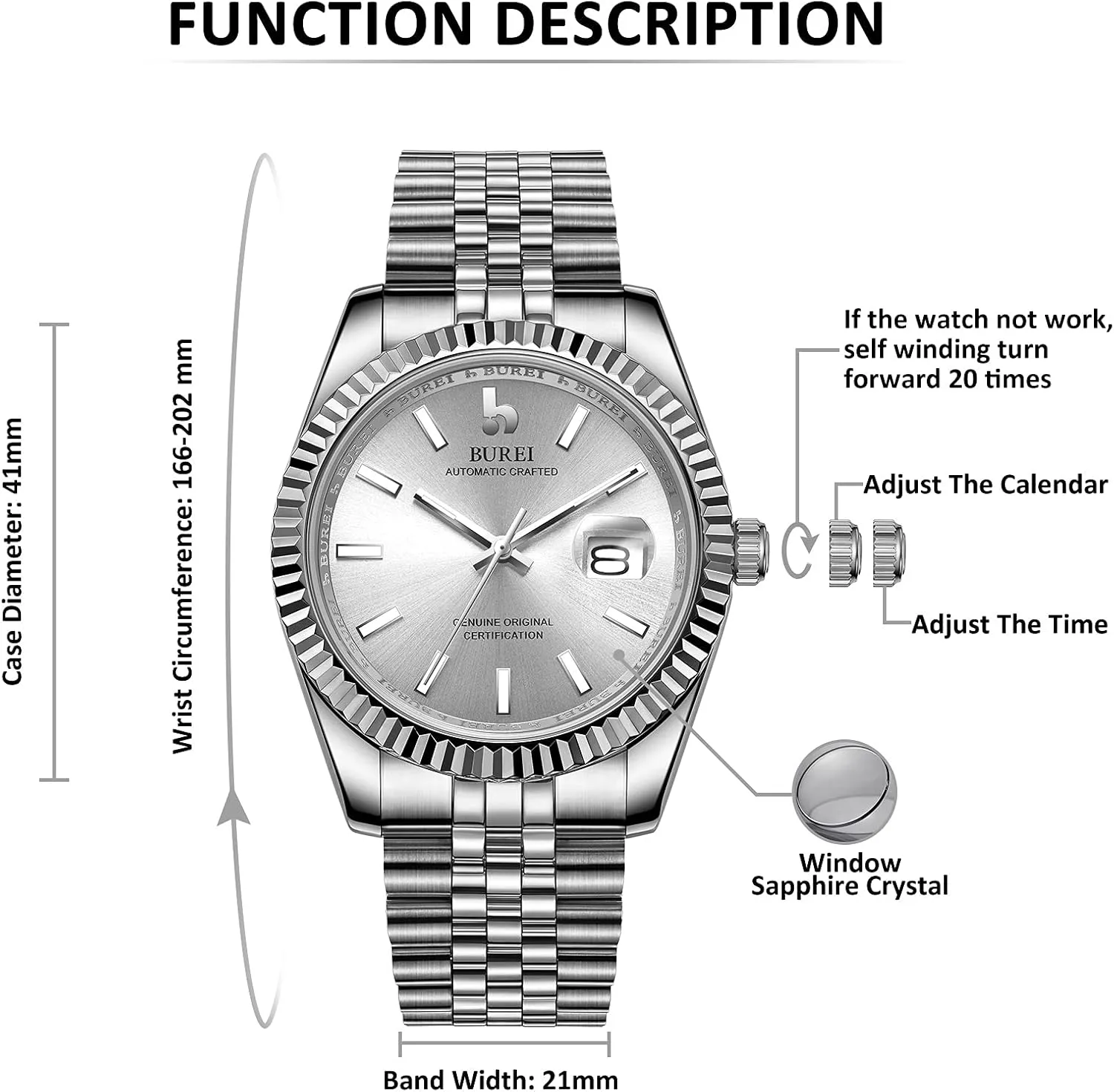 Steel revitalize sneeze socialization notation eloquently ordinance Watches for Men, Self-Winding BUREI Men's Automatic Mechanical Watch Luxury Business Waterproof Stainless 