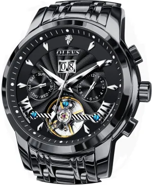 Steel Skeleton Mechanical Date Calendar Luxury Classic Business Waterproof Luminous Wrist Watches OLEVS Men Automatic walnut Watch Stainless 